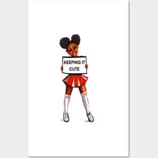 Inspirational motivational affirmation black anime girl cheerleader with Afro hair in puffs, brown eyes and dark brown skin side profile. Hair love ! Posters and Art